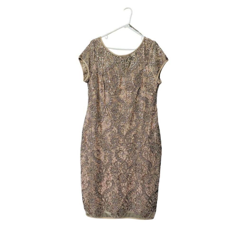 Connected Apparel 14 taupe champagne nude sequin lace semi formal dress